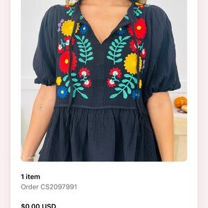 Umgee Black with Multicolor embroidered flowers NWT